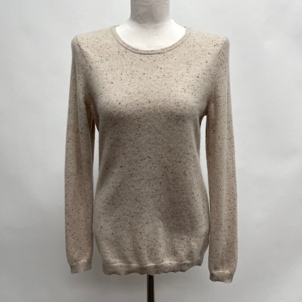Talbots Sweater Medium Speckled Beige 100% Cashmere Round Neckline Long Sleeve